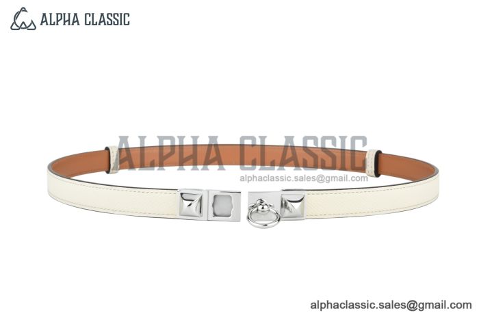 HERMES Lady Rivale Jean 18 Buckle & White Epsom Leather Belt