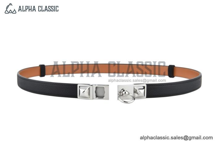 HERMES Lady Rivale Jean 18 Buckle & Black Epsom Leather Belt