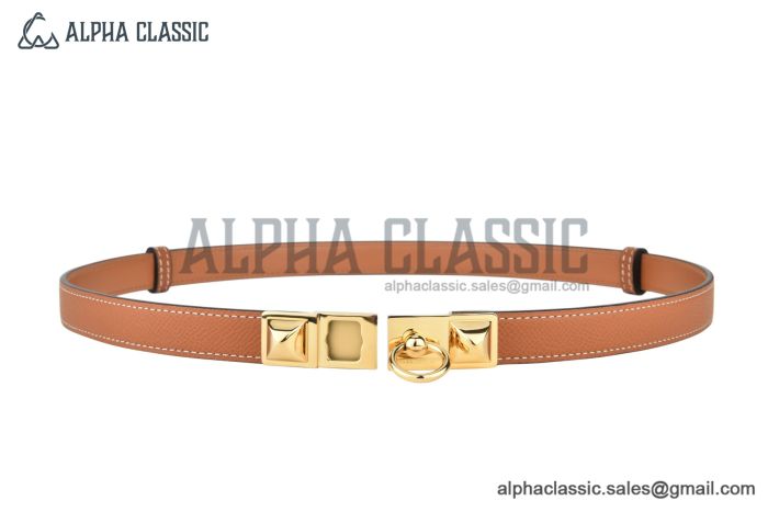 HERMES Lady Rivale Jean 18 YG Buckle & Orange Epsom Leather Belt