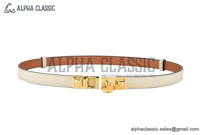 HERMES Lady Rivale Jean 18 YG Buckle & White Epsom Leather Belt