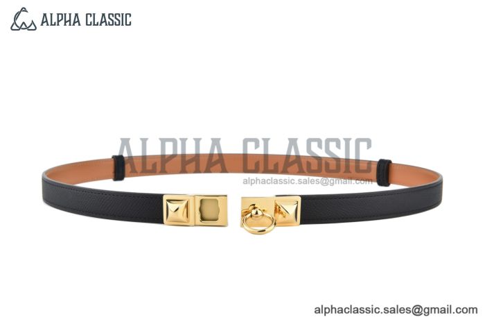 HERMES Lady Rivale Jean 18 YG Buckle & Black Epsom Leather Belt