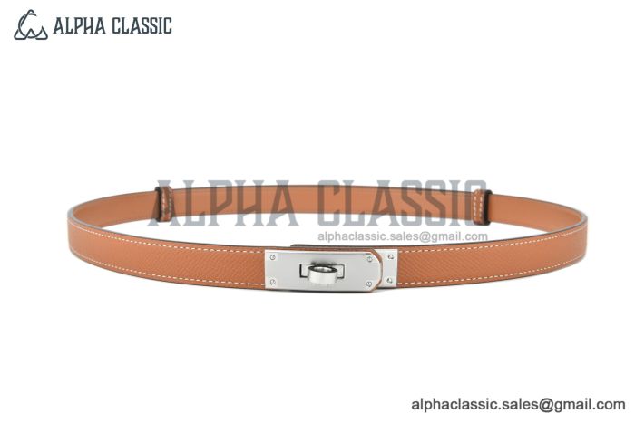 HERMES Lady Kelly 18 Buckle & Orange Epsom Leather Belt