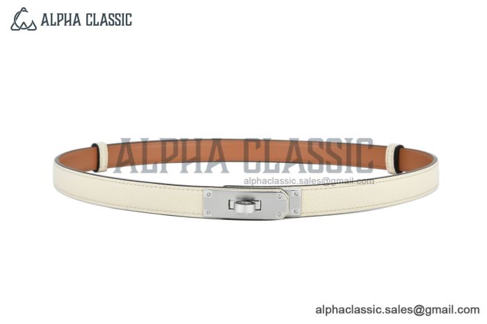 HERMES Lady Kelly 18 Buckle & White Epsom Leather Belt