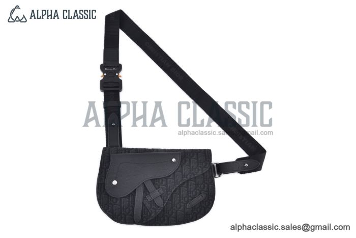 Dior Saddle Messenger Bag Black Oblique Jacquard with Black Grained Calfskin