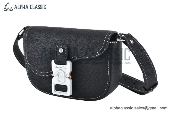 Dior Mini Saddle Messenger Bag with Flap Black Grained Calfskin