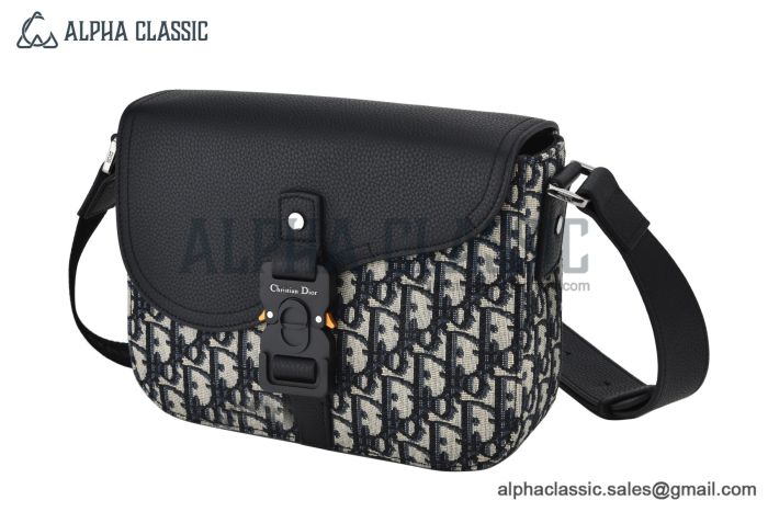 Dior Small Saddle Messenger Bag with Flap Beige & Black Oblique Jacquard with Black Grained Calfskin