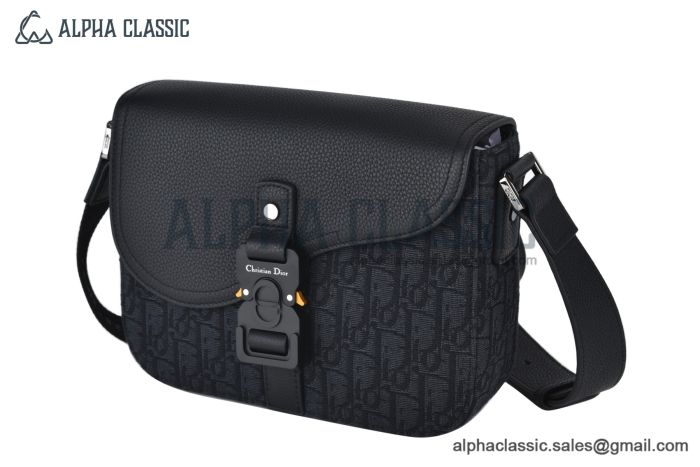 Dior Small Saddle Messenger Bag with Flap Black Oblique Jacquard with Black Grained Calfskin