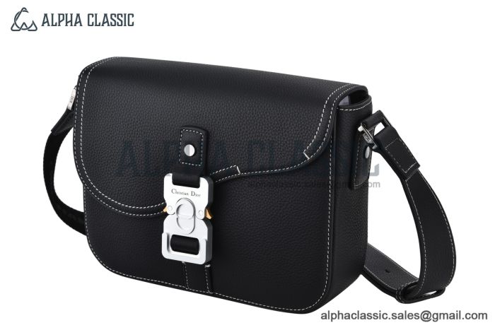 Dior Small Saddle Messenger Bag with Flap Black Grained Calfskin