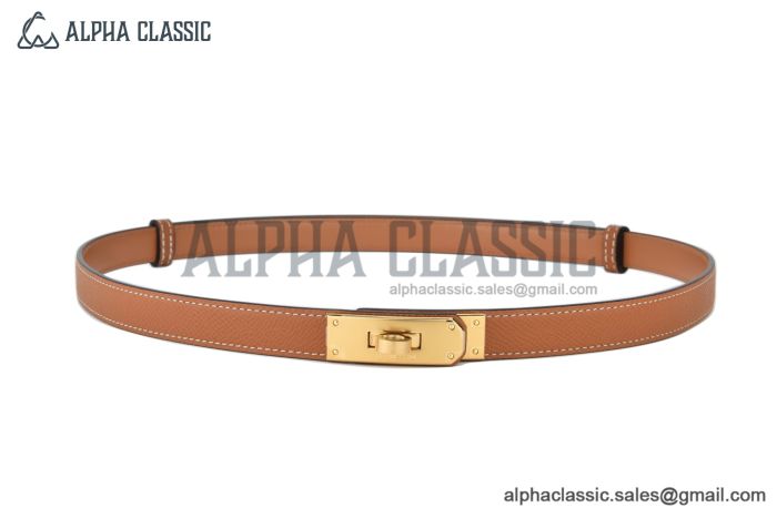 HERMES Lady Kelly 18 YG Buckle & Orange Epsom Leather Belt