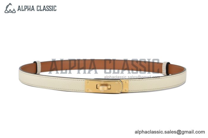 HERMES Lady Kelly 18 YG Buckle & White Epsom Leather Belt