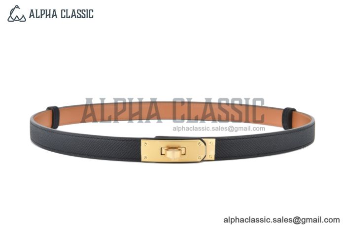 HERMES Lady Kelly 18 YG Buckle & Black Epsom Leather Belt