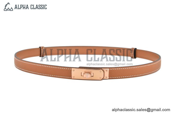 HERMES Lady Kelly 18 RG Buckle & Orange Epsom Leather Belt