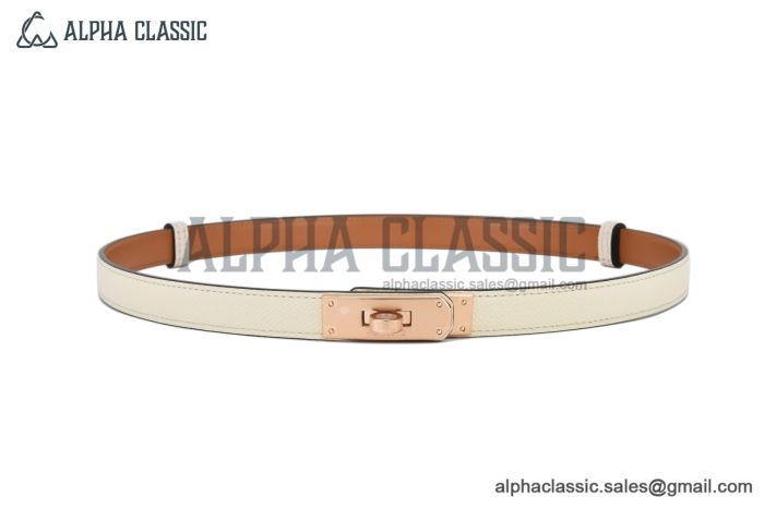 HERMES Lady Kelly 18 RG Buckle & White Epsom Leather Belt