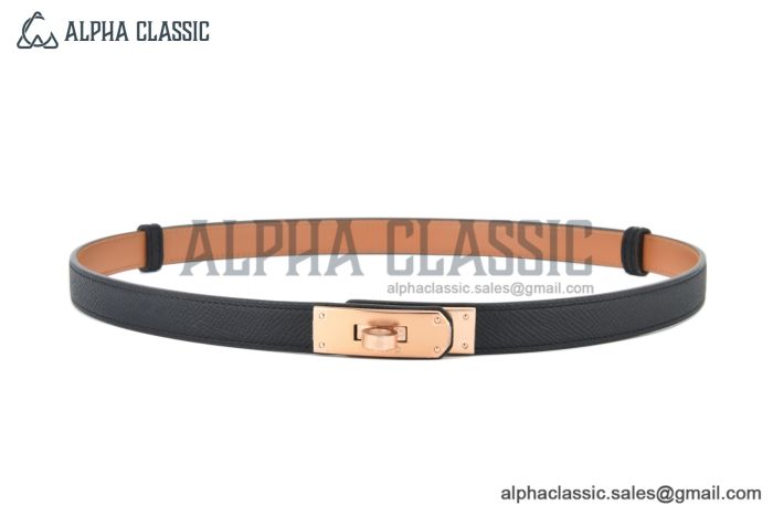 HERMES Lady Kelly 18 RG Buckle & Black Epsom Leather Belt