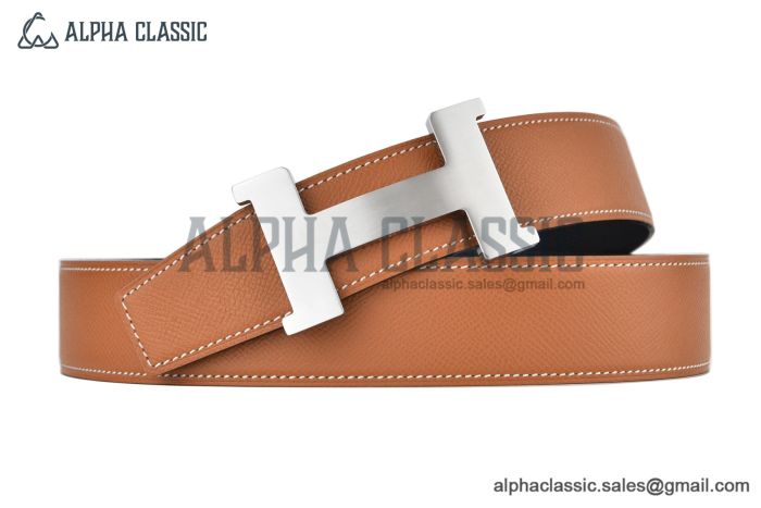 HERMES Constance Belt Buckle & Noir / Orange Reversible Epsom Leather Belt