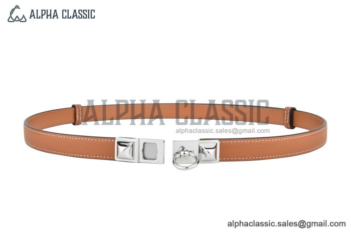 HERMES Lady Rivale Jean 18 Buckle & Orange Epsom Leather Belt
