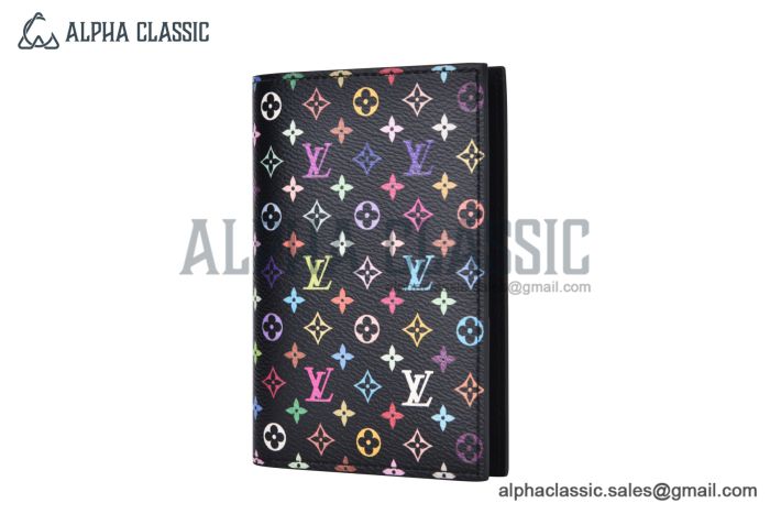LV x TM Passport Cover Black Murakami Monogram Canvas M13414