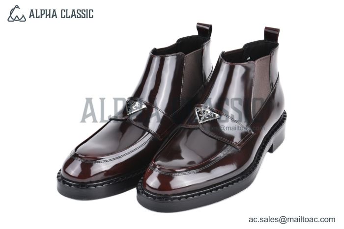 Prada Classic Boot with Logo Plate Brown Burnished Leather