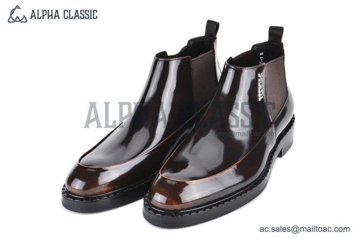 Prada Classic Boot with Side Logo Brown Burnished Leather