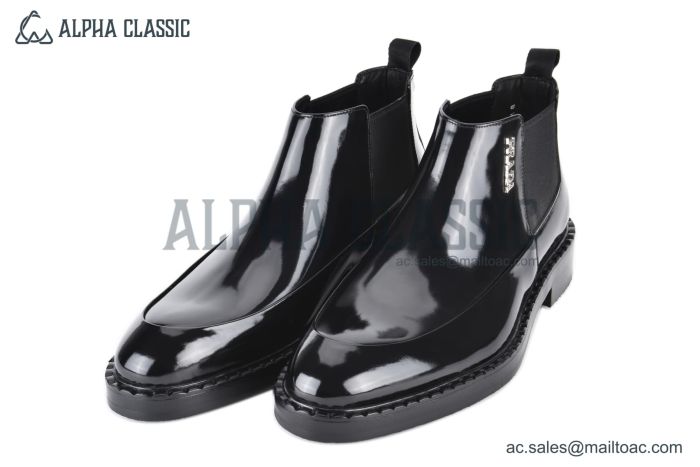 Prada Classic Boot with Side Logo Black Burnished Leather