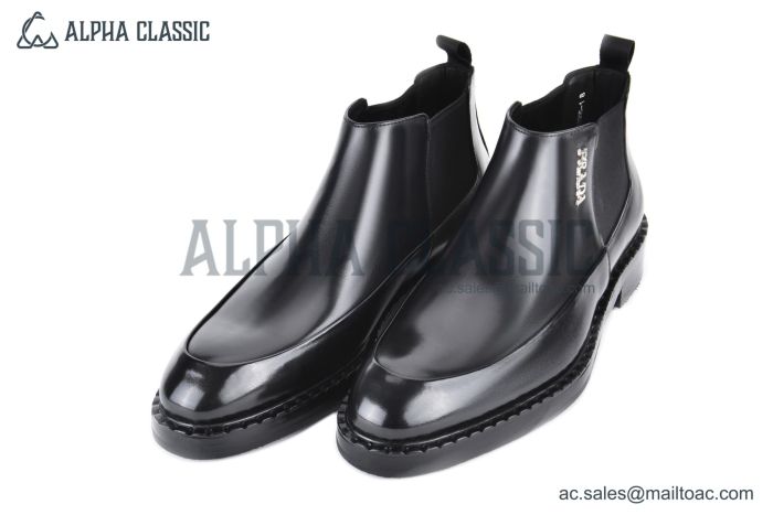 Prada Classic Boot with Side Logo Black Grain Leather