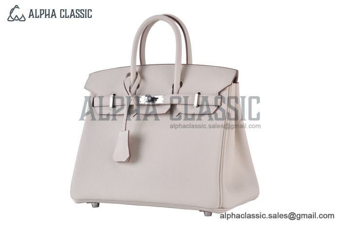 Hermes Birkin 25 Craie Togo Leather Palladium Hardware Fully Handmade