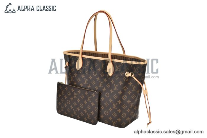 LV Neverfull MM Monogram Beige & Brown M46975