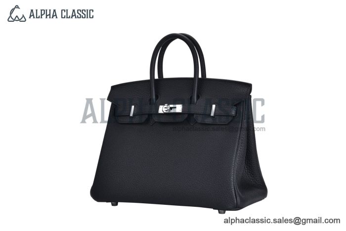 Hermes Birkin 25 Noir Togo Leather Palladium Hardware Fully Handmade