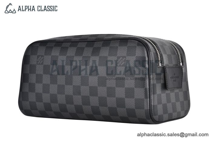 LV Dopp Kit Toilet Pouch Damier Graphite Canvas Black N40127