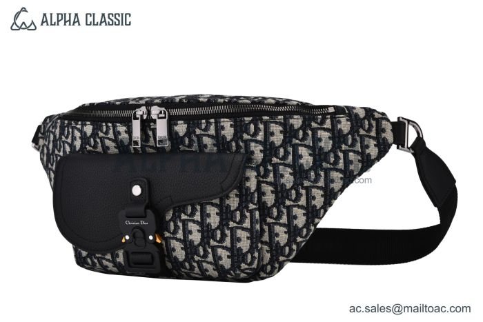 Dior Saddle Belt Bag Beige & Black Oblique Jacquard Black Grained Calfskin
