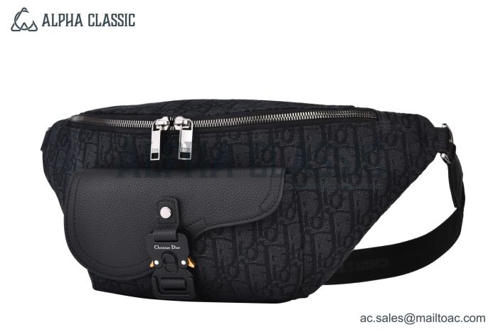 Dior Saddle Belt Bag Black Oblique Jacquard & Black Grained Calfskin