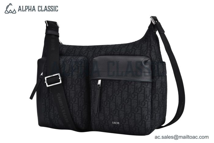 Dior Medium Rider Soft Hobo Bag Black Oblique Jacquard Black Grained Calfskin