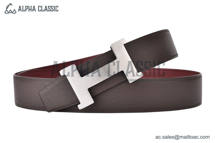 HERMES Constance Belt Buckle & Dark Chocolate / Red Epsom Leather Belt