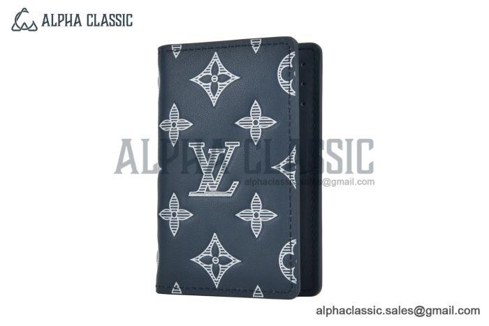 LV Pocket Organizer Wallet Ink Blue/White Monogram Leather M83378