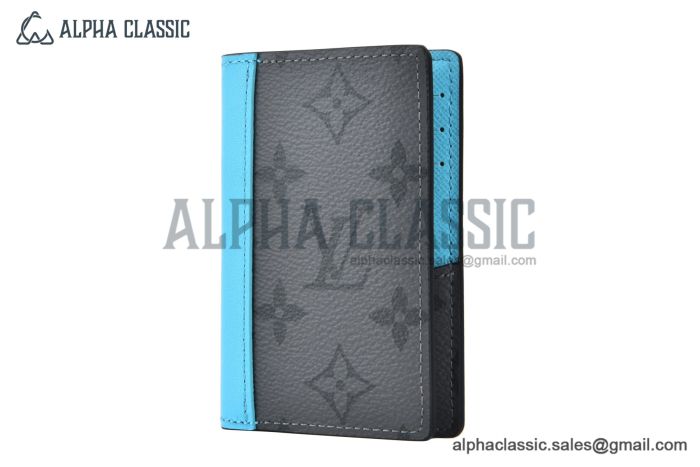 LV Pocket Organizer Wallet Black/Turquoise Monogram Eclipse Reverse Canvas M11469