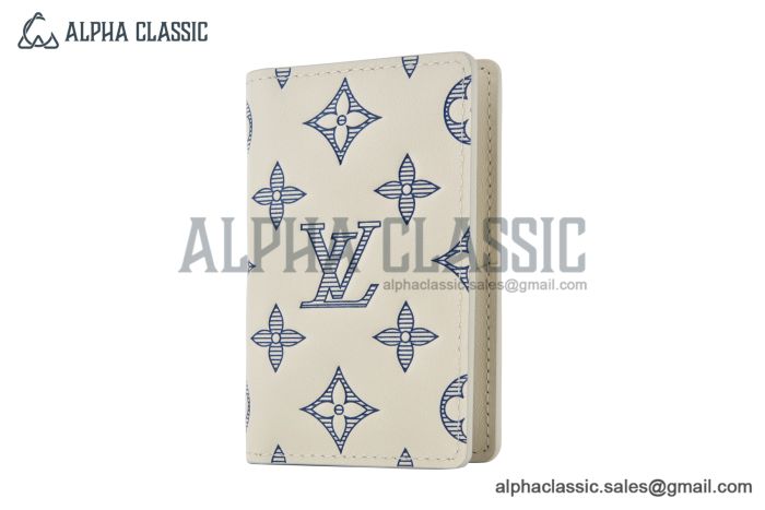 LV Pocket Organizer Wallet White/Navy Monogram Leather M83377