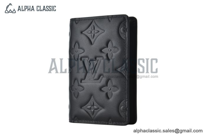 LV Pocket Organizer Wallet Black Calf Monogram Leather M62899
