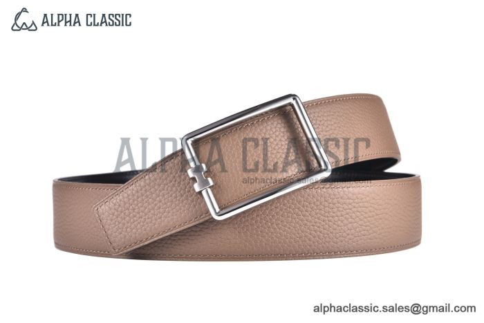 HERMES Tube H Belt Buckle & Graphite / Craie Reversible Togo & Box 135 Leather Belt