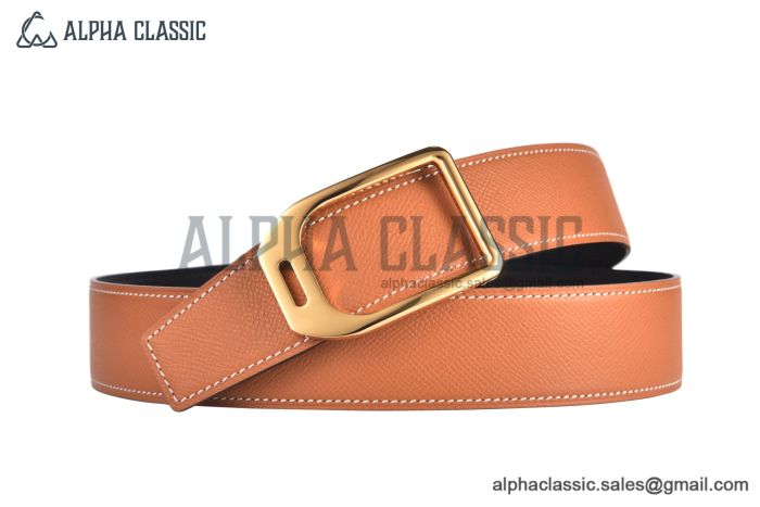 HERMES Jokey Belt Permabrass Buckle & Noir / Orange Reversible Epsom Leather Belt