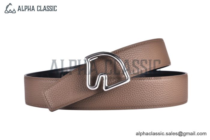 HERMES Tete de Cheval Belt Buckle & Graphite / Craie Reversible Togo & Box 135 Leather Belt