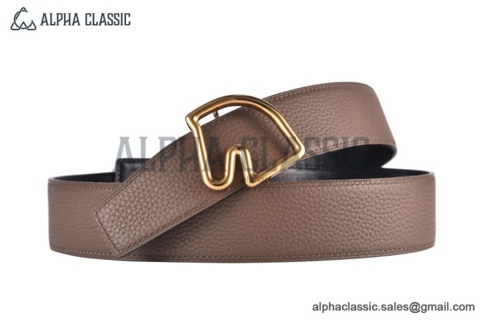 HERMES Tete de Cheval Belt Permabrass Buckle & Graphite / Craie Reversible Togo & Box 135 Leather Belt