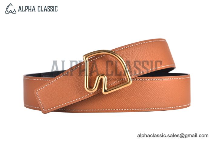 HERMES Tete de Cheval Belt Permabrass Buckle & Noir / Orange Reversible Epsom Leather Belt