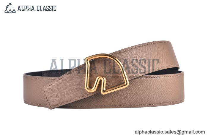 HERMES Tete de Cheval Belt Permabrass Buckle & Graphite / Craie Reversible Epsom Leather Belt