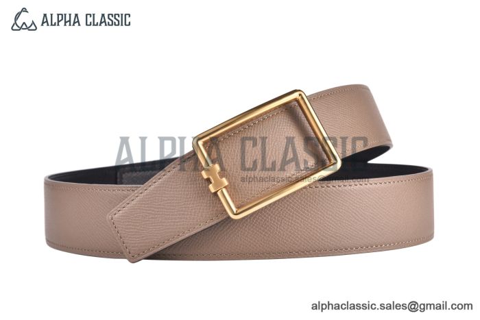 HERMES Tube H Belt Permabrass Buckle & Graphite / Craie Reversible Epsom Leather Belt