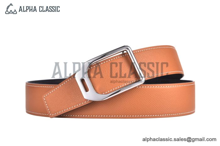 HERMES Jokey Belt Buckle & Noir / Orange Reversible Epsom Leather Belt