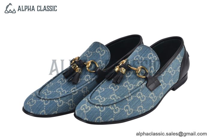 Gucci Jordaan Blue Canvas Loafer with Tassel Details