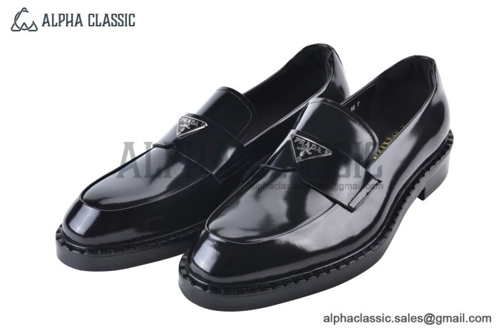 Prada Chocolate Black Patent Leather Loafers