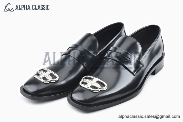 Balenciaga Black Waxed Leather BB Logo Loafer