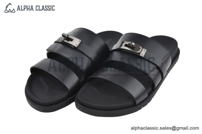 Hermes Jackson Black Calf Leather Sandal