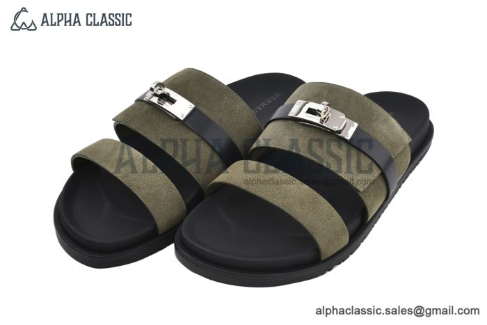 Hermes Jackson Dark Green Suede Goatskin Sandal